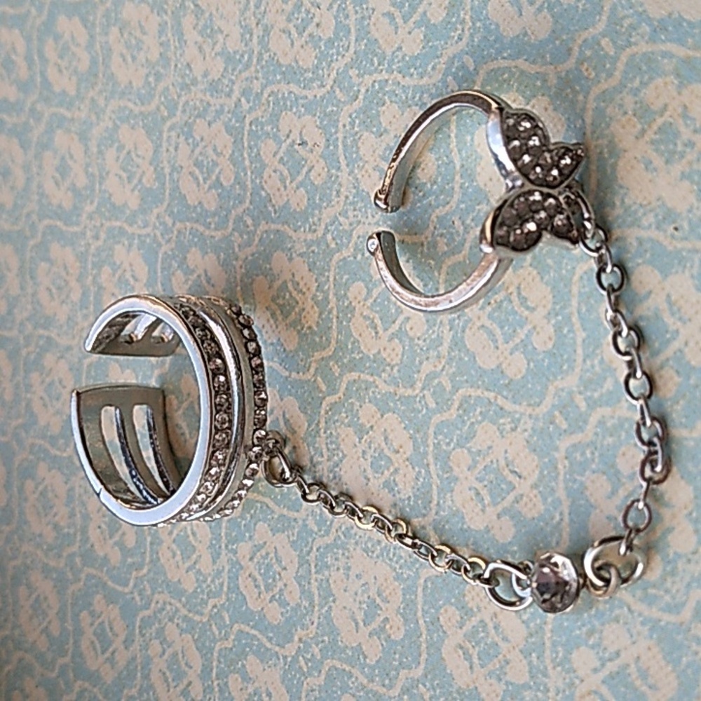 Silver Chain Double Ring Set with Butterfly
